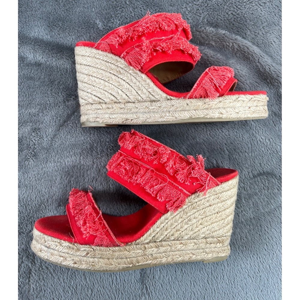 Castaner Fringe Espadrille Sandals 39/9 Red Wedge Slip On Shoes - Picture 4 of 12